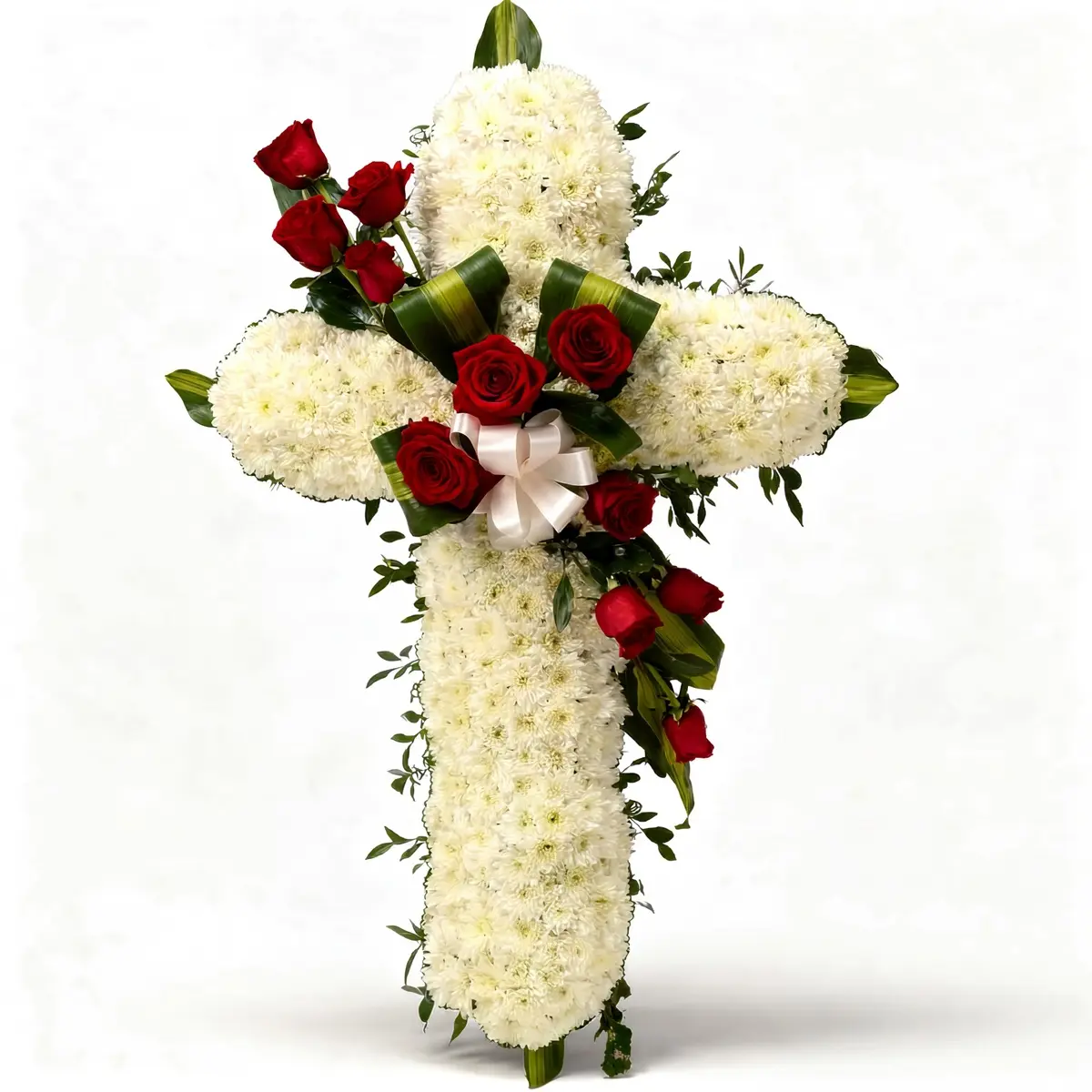 Cruz floral con rosas de recuerdo