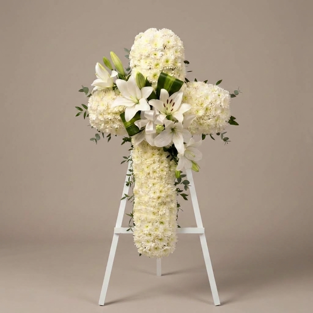 Arreglo fúnebre - Eternal Serenity Floral Cross — Condolences — Amore Mio Flower Shop — delivery Portoviejo and Manta